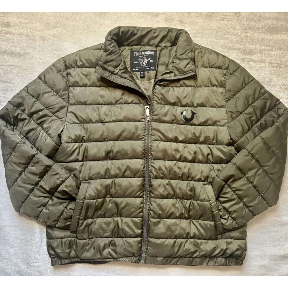 True Religion  Olive Green Puffer Lightweight Puffer Jacket Size XL